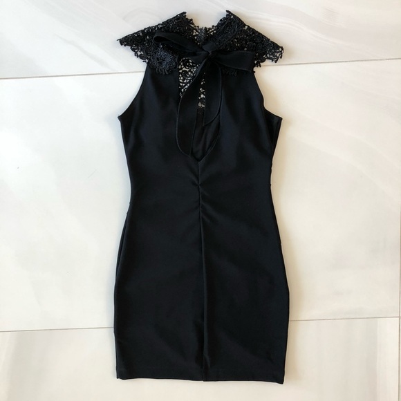 Windsor Black Bodycon Dress with Lace & Tie Back - Picture 3 of 5